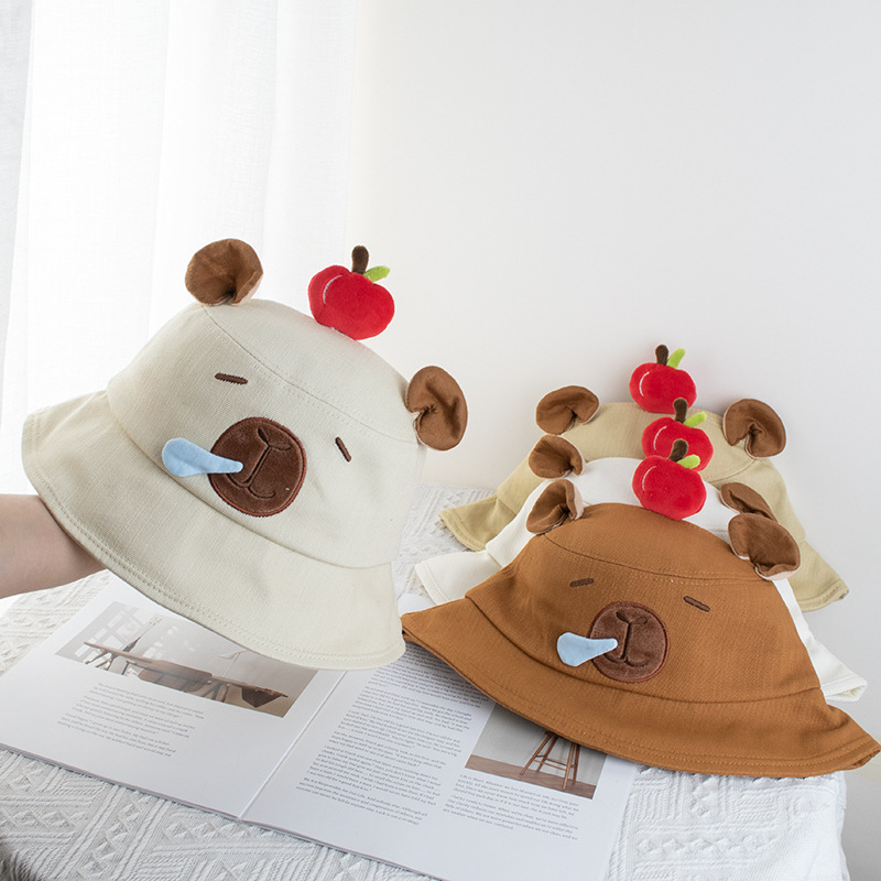 2025 New Kapibala Apple Fisherman Hat Girls Casual Cartoon Cute Sun Protection Sun Hat Basin Hat Trendy