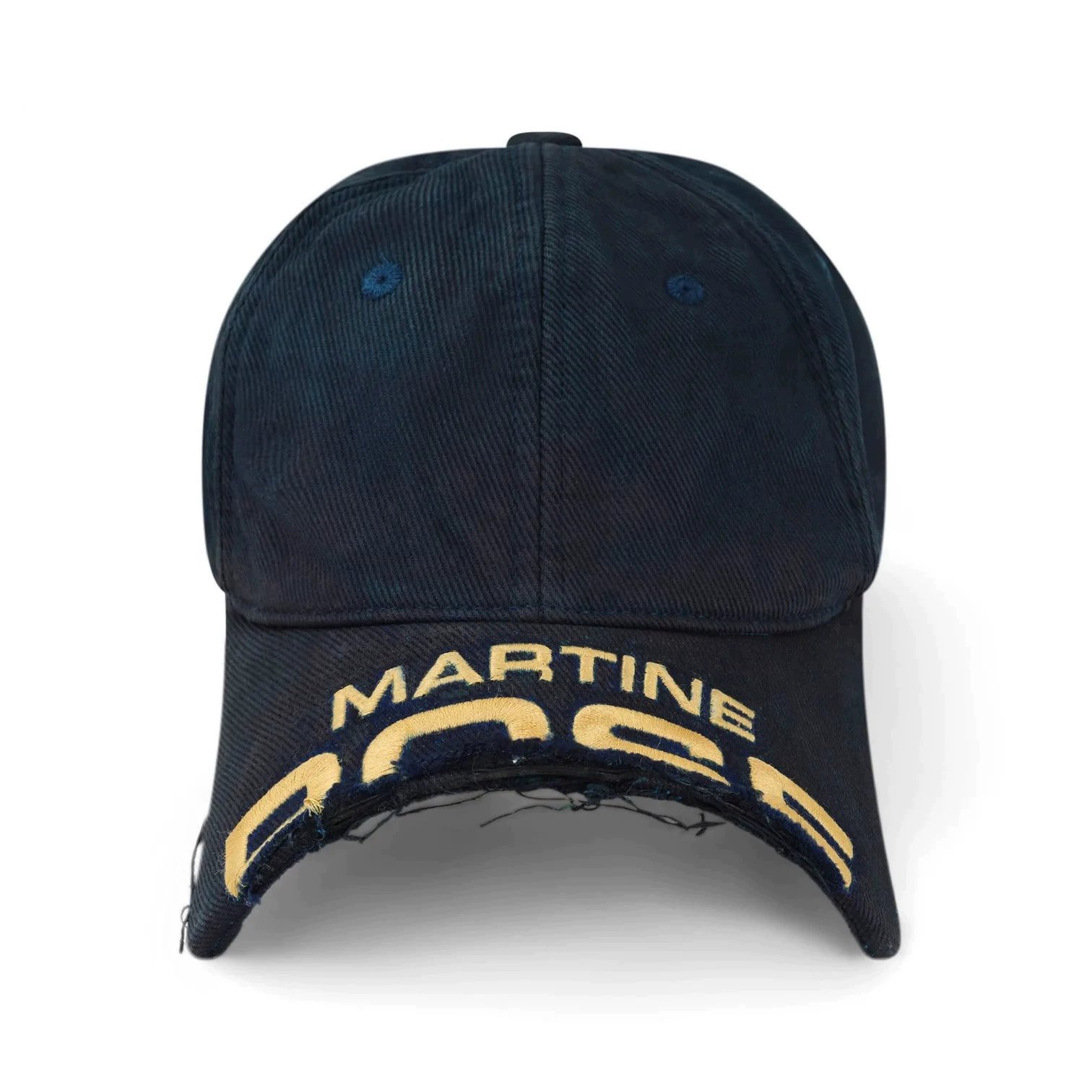 Martine Rose 24SS 断檐磨破字母刺绣logo鸭舌帽水洗做旧棒球帽