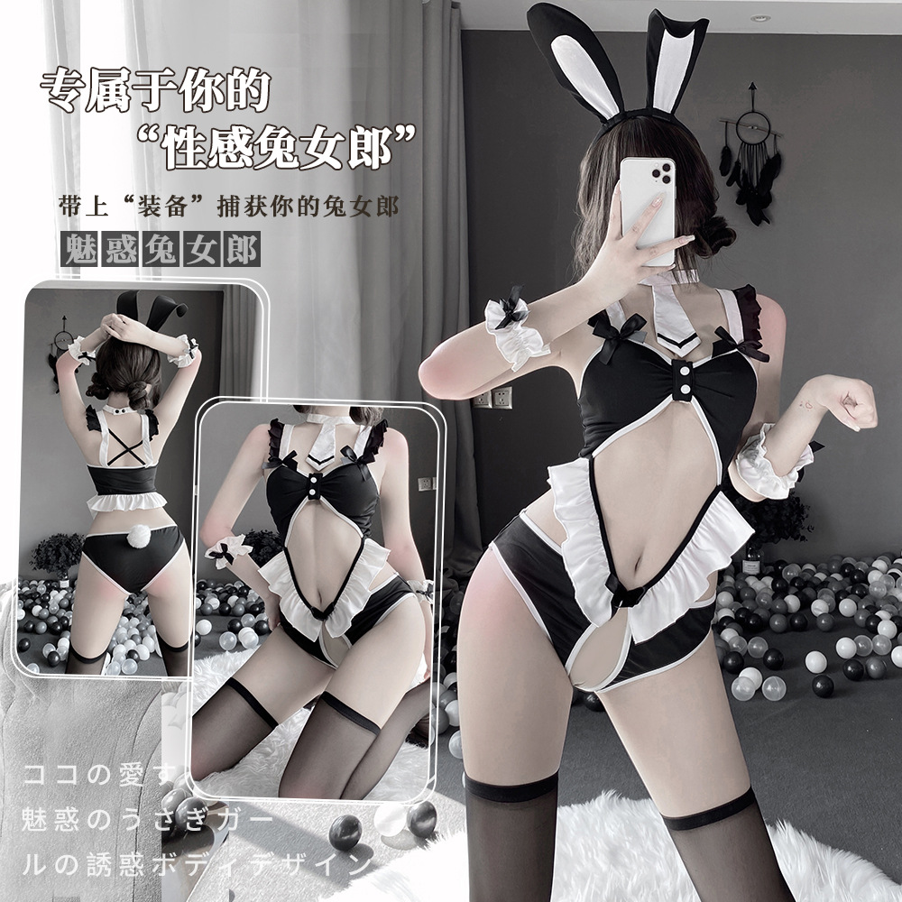 Lin linting new sexy lingerie women's sexy bunny uniform suit wooden ear open one-piece temptation 2484