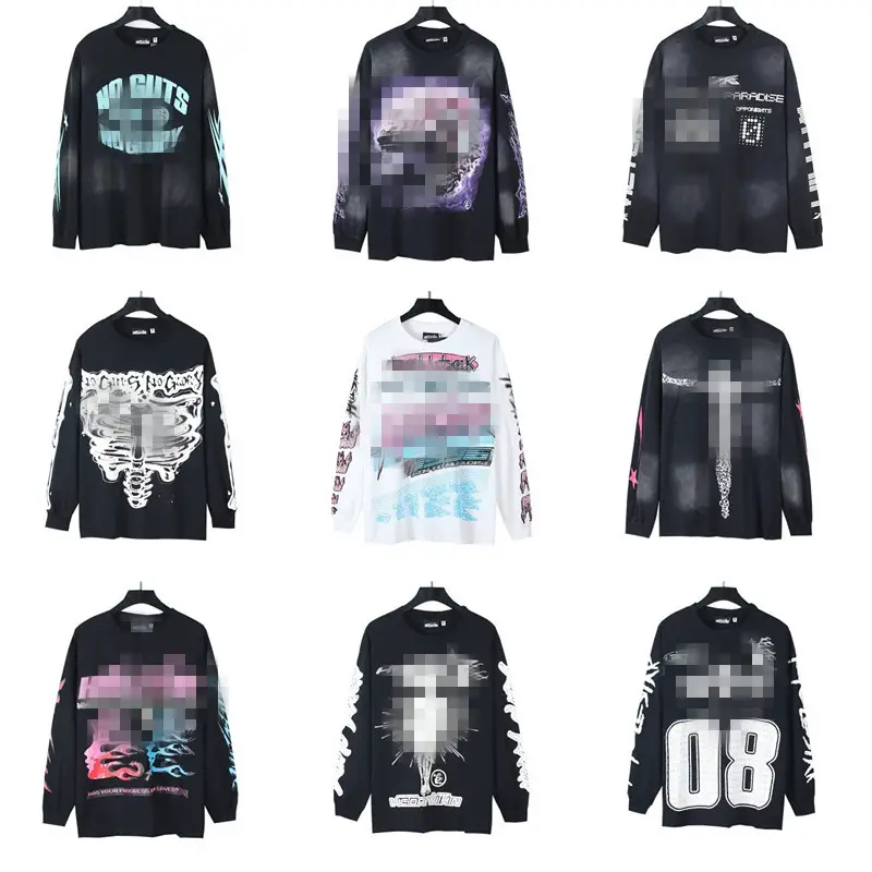 2024 New Summer American Trendy Brand Men's and Women's Couple Wear Large Size Loose Pullover Long-Sleeved T-Shirt Youth Tee