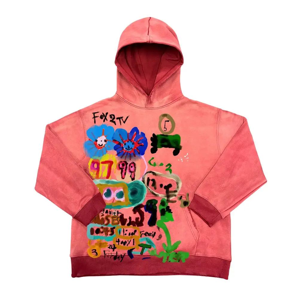 Vintage Relaxed Style Niche Dirty-Dye Art Student Outfit Spray-Painted Y2K Heavy Hooded Cardigan Sweatshirt