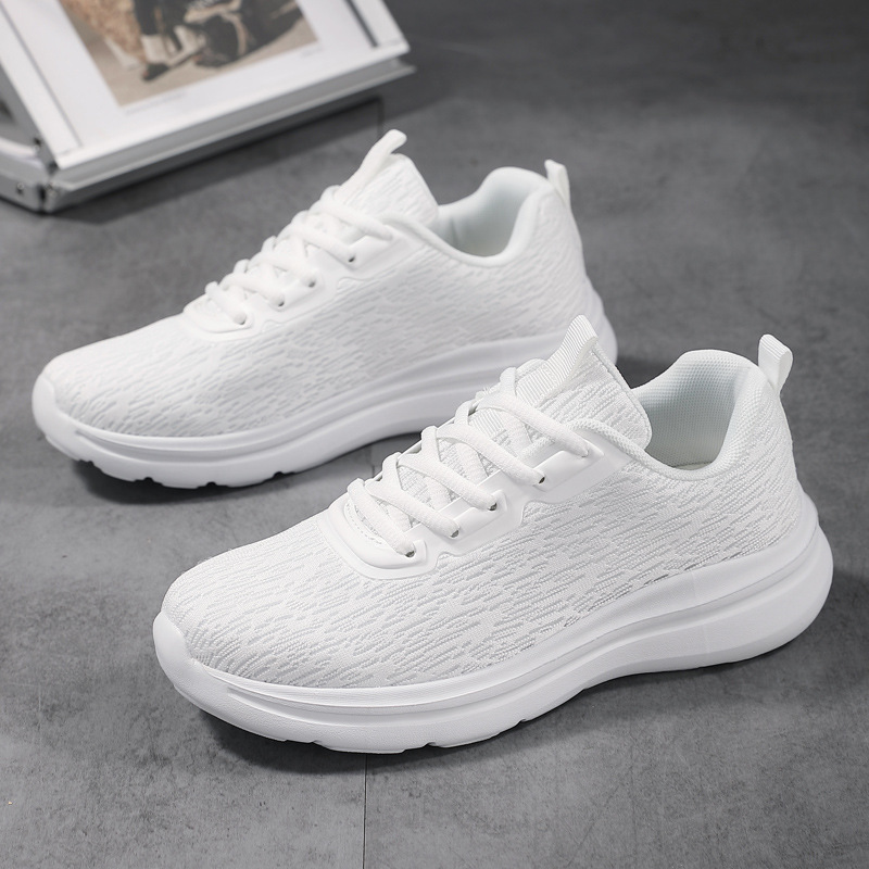 Foreign Trade Export High-Quality Couple Style Pure White Sneakers Mesh Breathable Running Shoes Casual Soft-Soled Travel Shoes