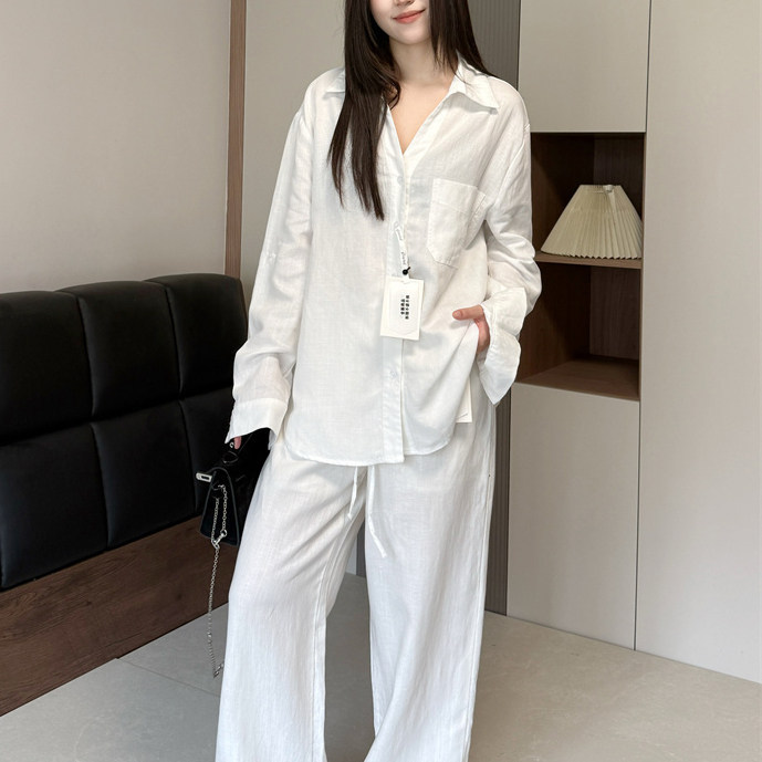 Vxmor New Spring and Summer Set Sun Protection Clothing Korean Style Lazy Style Single Pocket Loose Tencel Linen Long-Sleeve Shirt