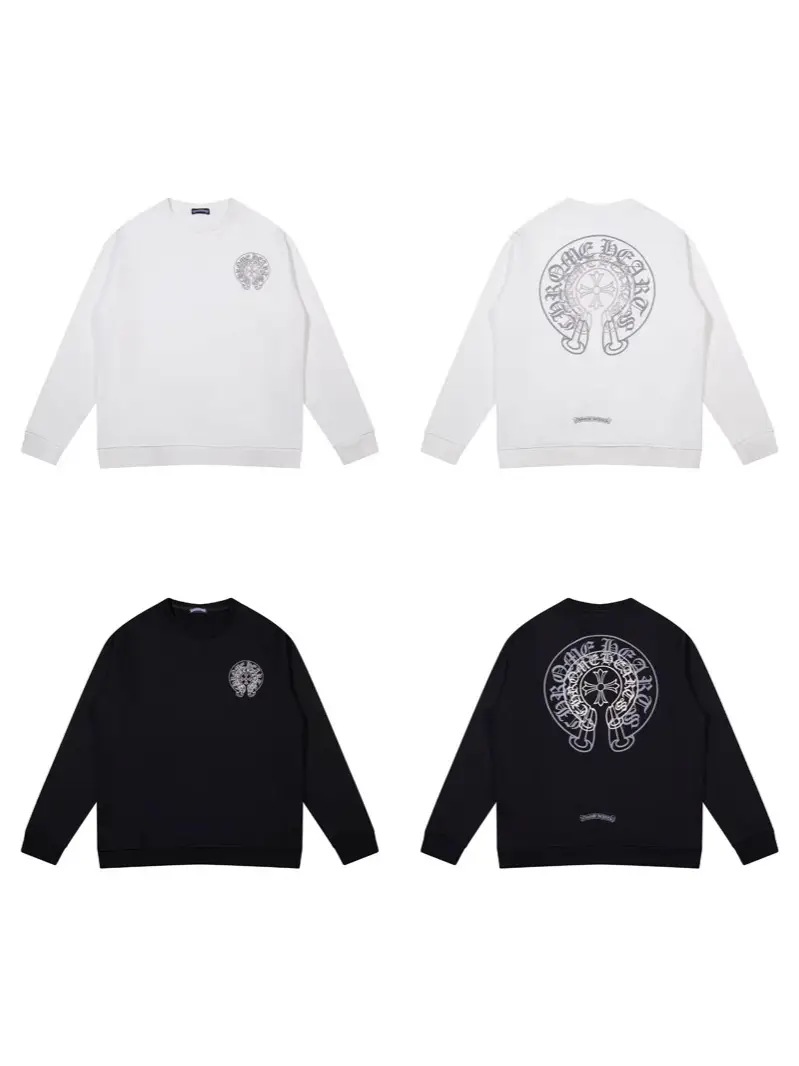 Cross-Border Exclusive Chromehearts Horseshoe Cross Printed Cotton Round Neck Sweatshirt for Men and Women