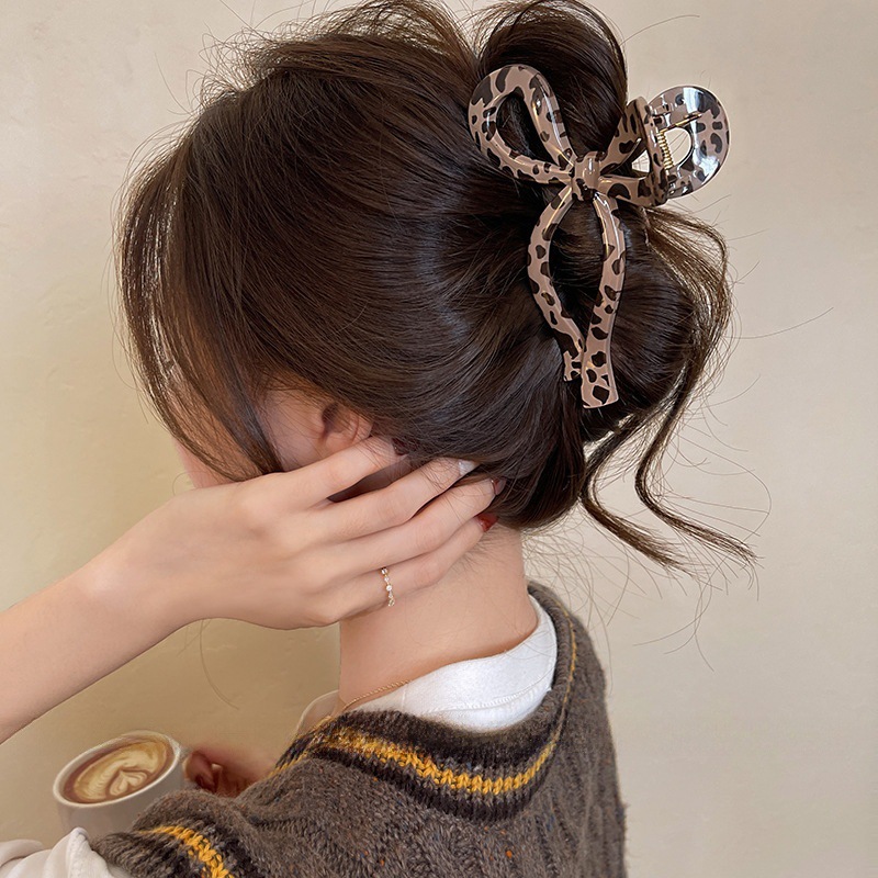 Leopard Bow Grab Clip Large Size Clip Hair Multi-hair Clip Women's Back of Head Shark Clip New Style Hair Accessories