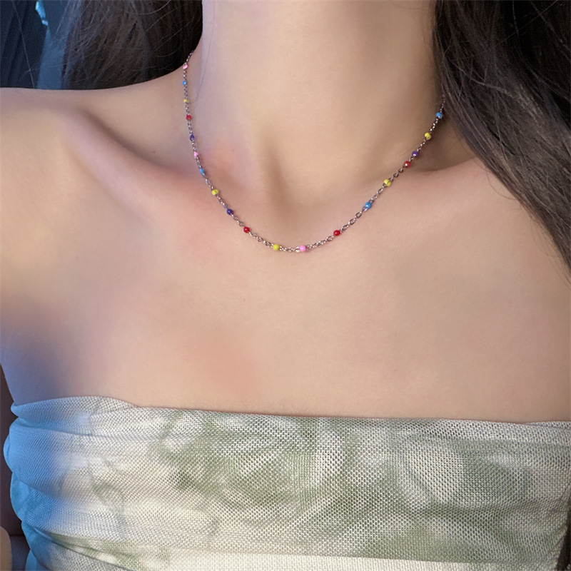 Titanium Steel Color-free IU Same Style Simple Colorful Bead Bean Bracelet Necklace Women's All-match Niche Dopamine Jewelry