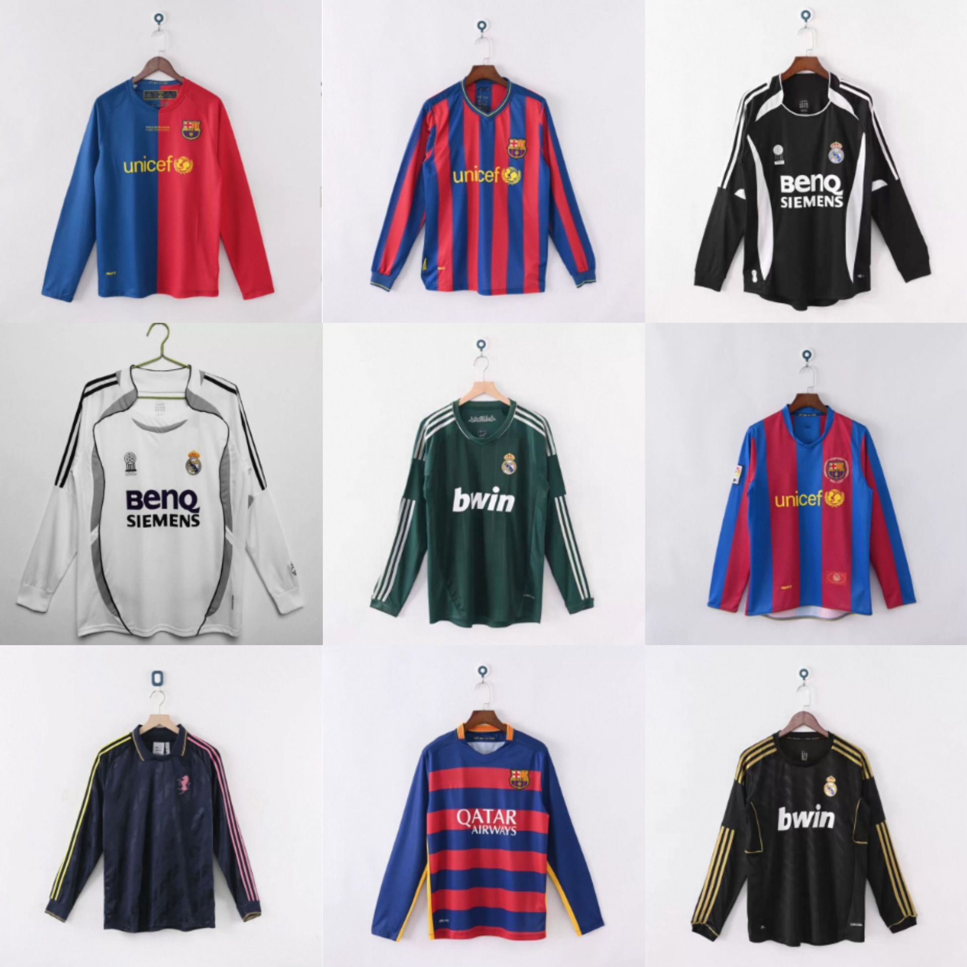 Classic Retro Football Uniform Long-Sleeved Quick-Drying Real Madrid Barcelona Ac Juventus F Florence Home and Away Jersey Old Style QC-foto från 1688 på Qualit.ly