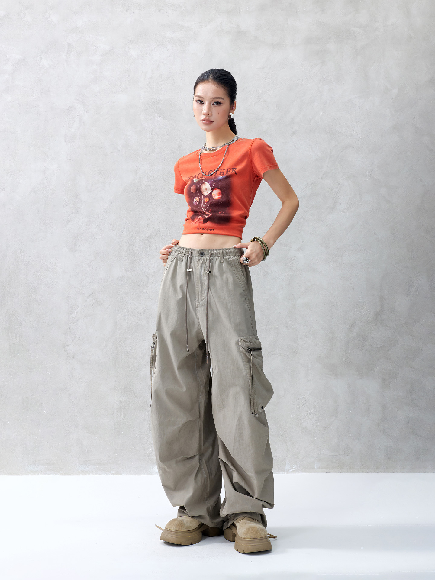 Tuogu American-Style Gray Work Pants for Women, Drapey Bf Lazy Style Wide-Leg Pants, Straight Loose Quick-Dry Sports Pants