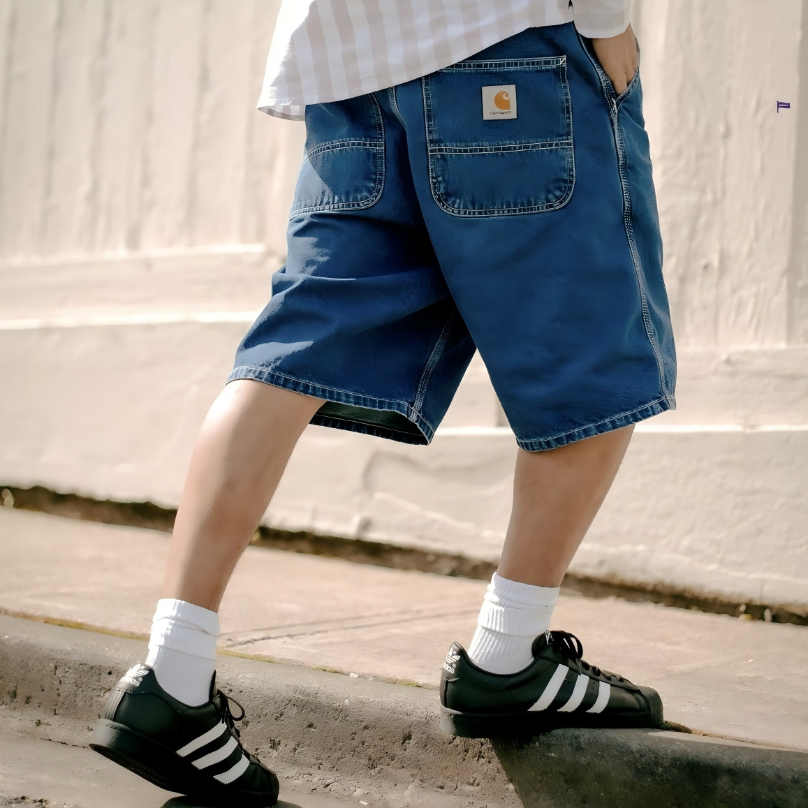 New Carhartt Summer Washed Black Denim Workwear Shorts