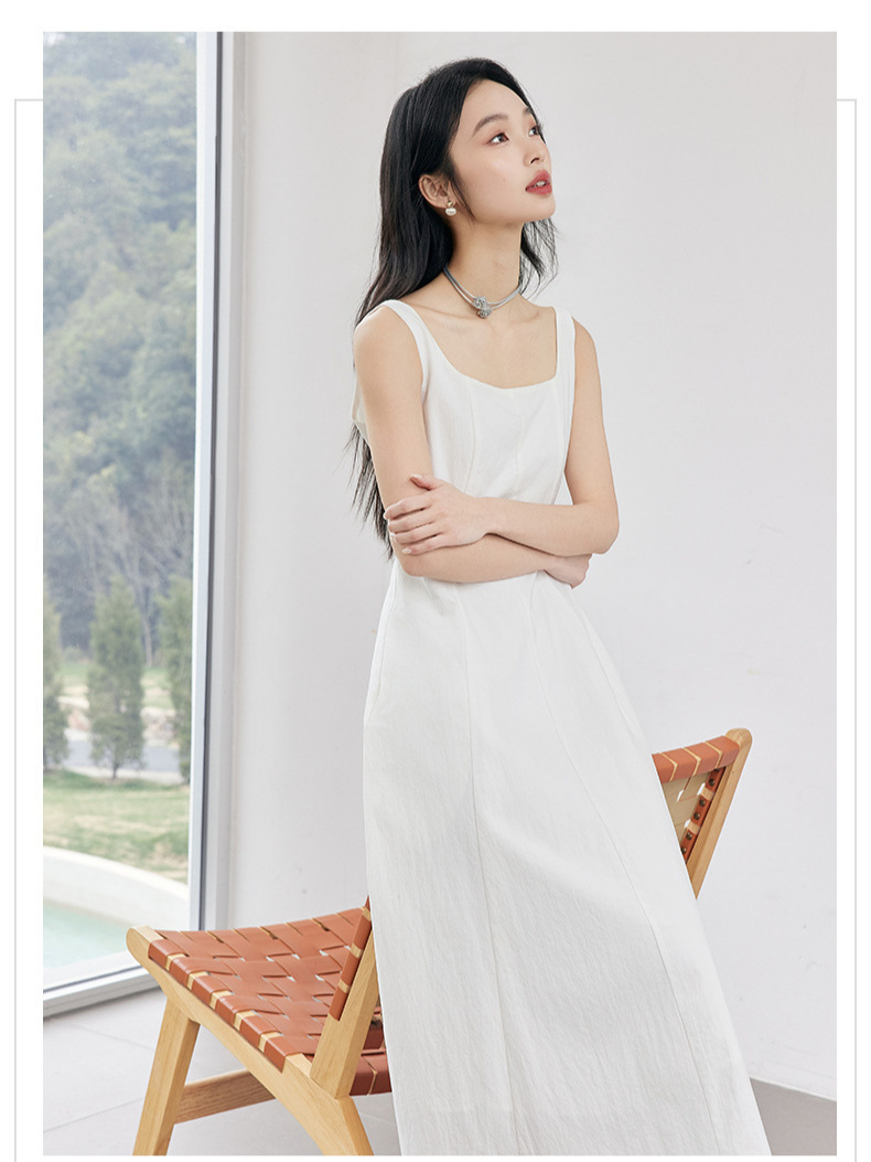 【Foreign Trade Hot Item】White Sleeveless Round Neck Mid-Length Tank Dress for Women, Spring/Summer, Elegant and Slimming, Suitable as Inner Layer