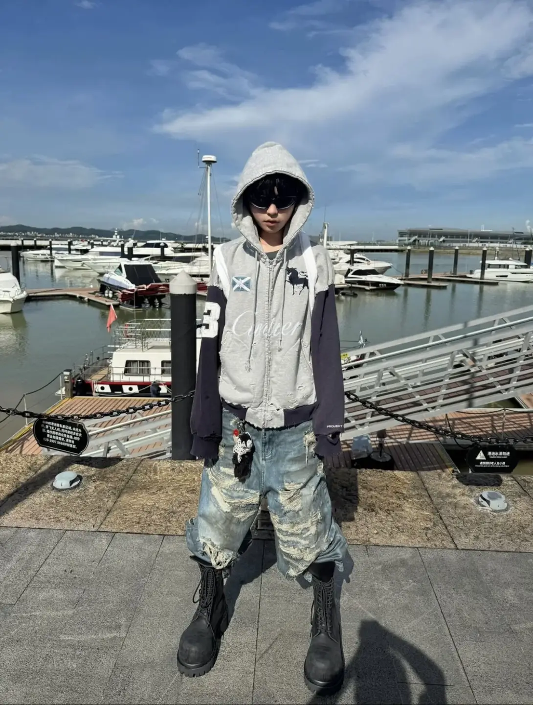 Project G/R Grailz 25ss color blocked distressed embroidery warhorse zipper hoodie jacket