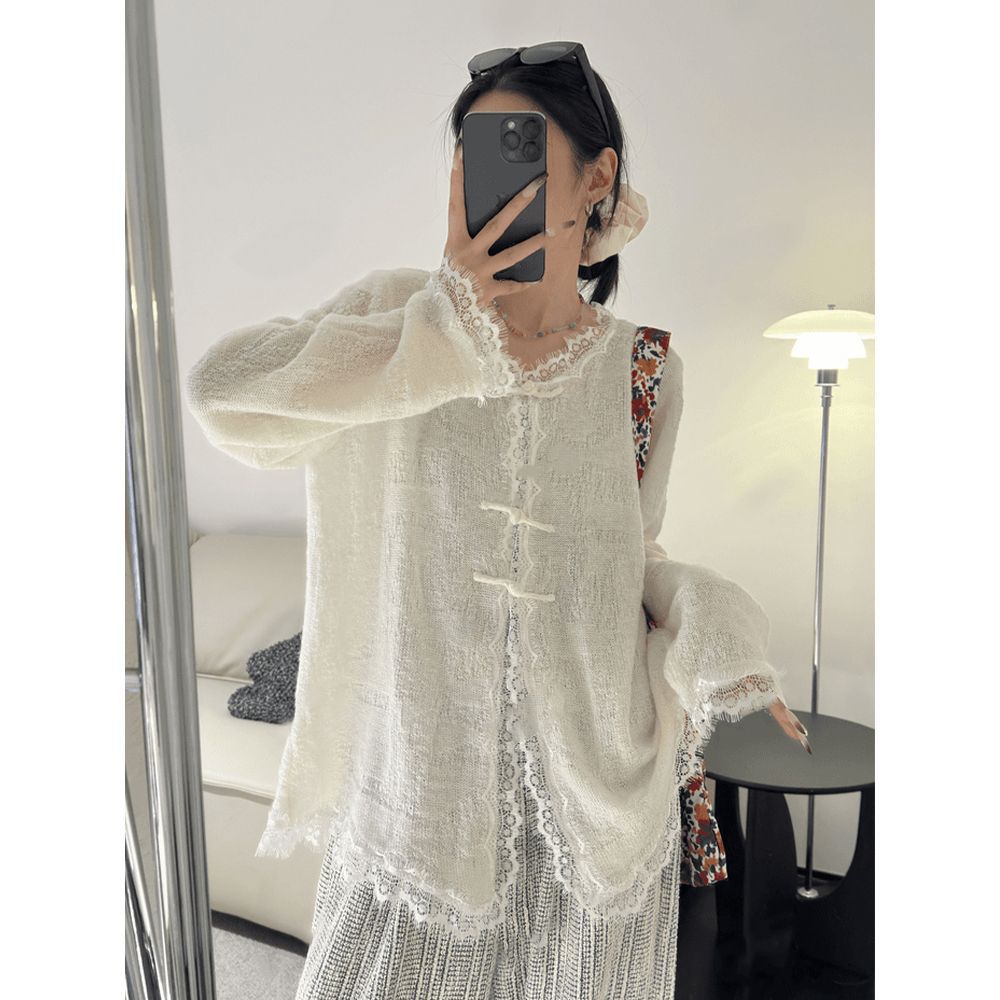 Korean Snowflake Linen Spring and Summer Long-Sleeve Sun-Protective Blouse for Women, New Design with Button Closure, Loose and Unique Top