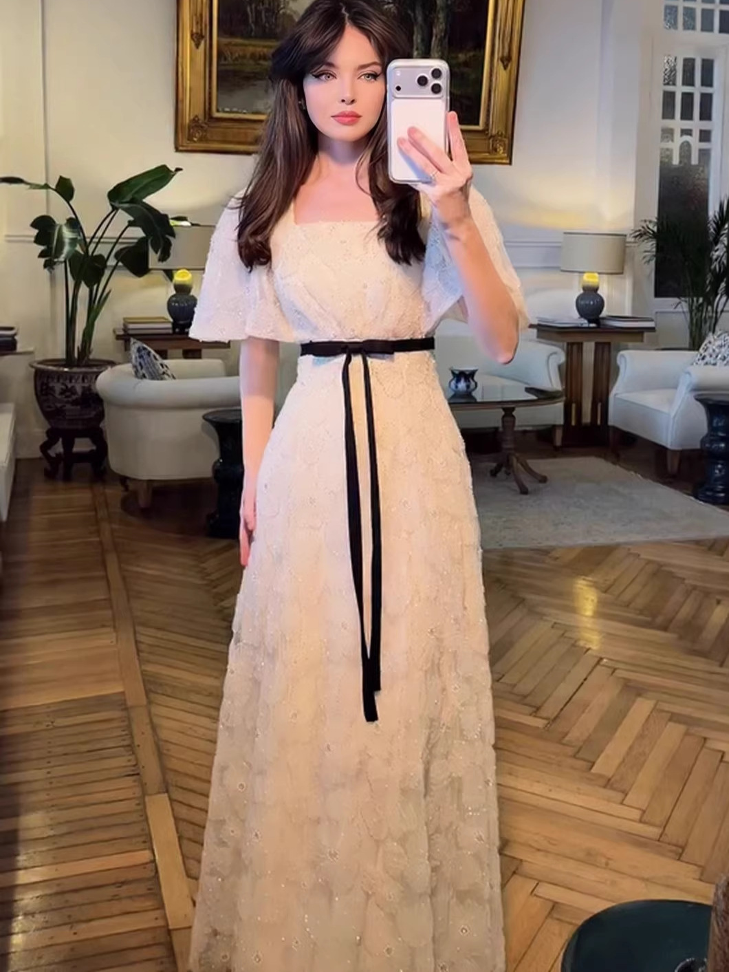 2026 New Cross-Border European and American Style Long Lace Elegant Waist-Cinching Dress for Foreign Trade