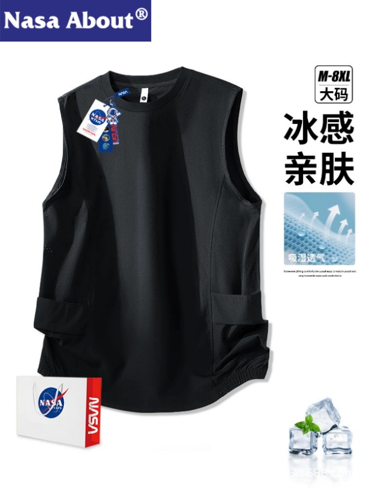 Nasa about Men's Ice Silk Quick-Dry Summer Thin Cool Sports Vest American Style Large Size Sleeveless T-Shirt