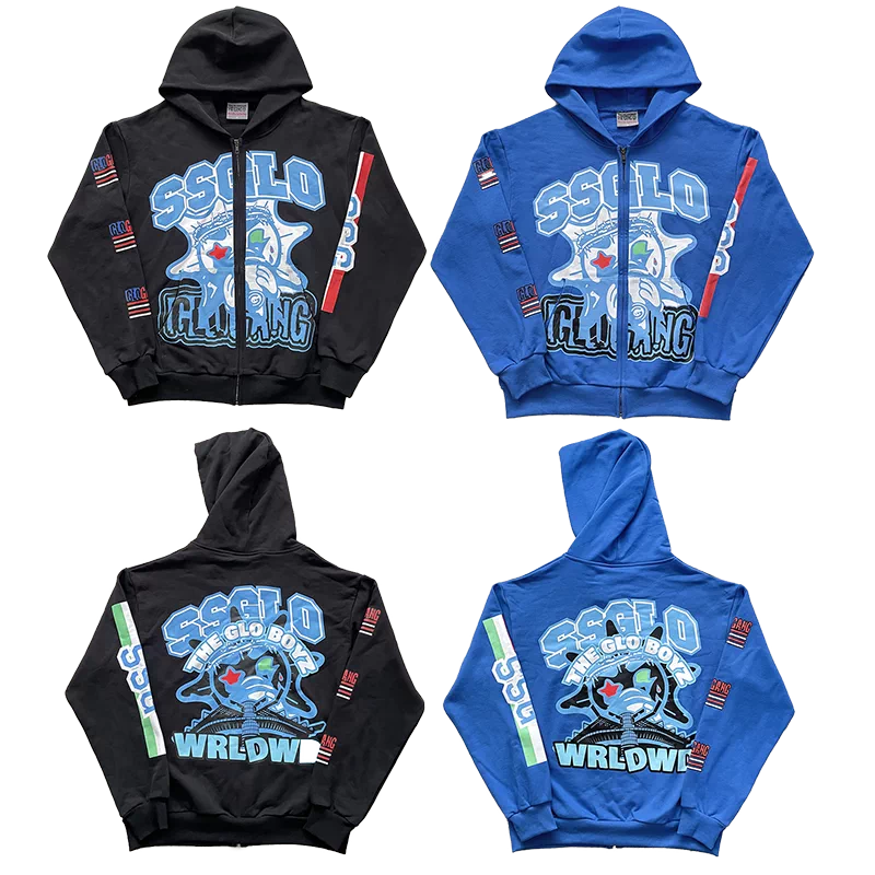 Glo Gang Boyz Worldwide hoodie Beverage Cartoon Men's and Women's Zipper Hoodie
