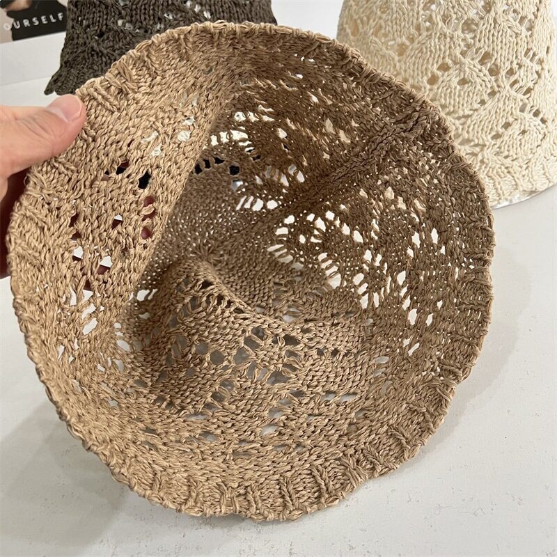 Lace Hollow-Out Bucket Hat, Japanese-Style Knitted Breathable Women's Fashionable Spring and Summer Foldable Sunshade Hat