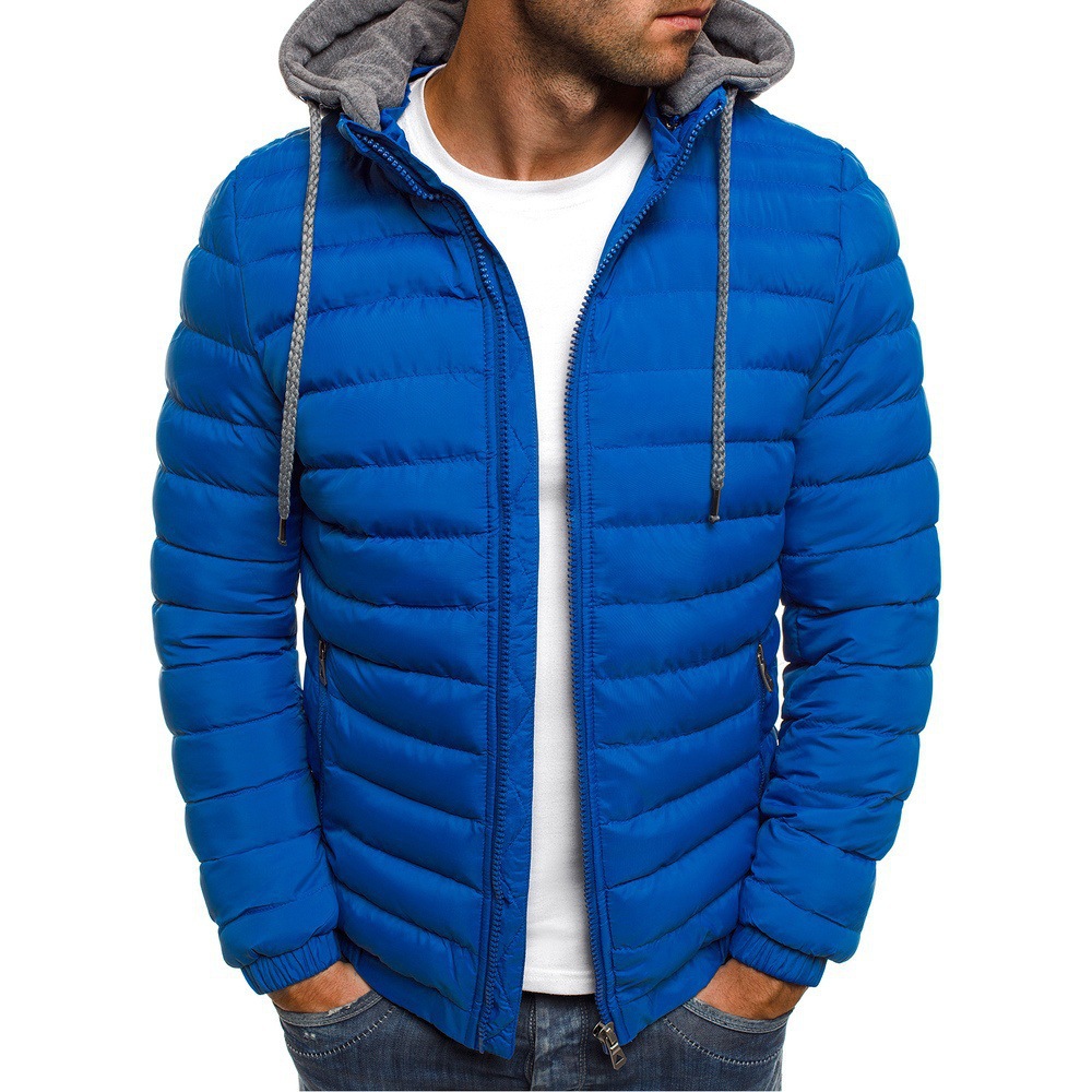 Foreign Trade 2021 Winter New down Cotton Jacket Men's European Size Pure Color Hooded Thickeneded Cotton Outwear Loose Men's Cotton Jacket