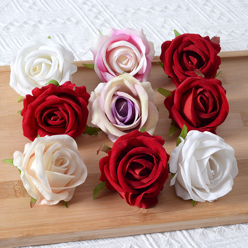 Valentine's Day simulation small flannel rose flower head curling corsage head wedding flower wall loose flower arrangement rose floral