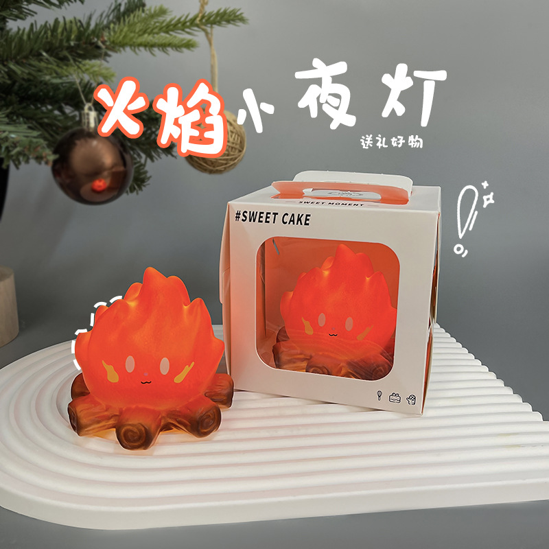 Cartoon Flame Night Light Led Bedroom Dormitory Decoration Atmosphere Light Soft Light Bedside Sleep Companion Light Desktop Small Ornament
