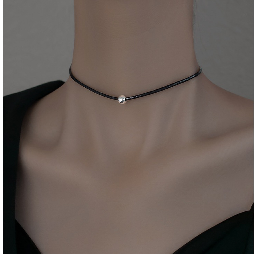 Japanese and Korean Style Simple String Steel Ball Short Leather Rope Titanium Steel Necklace Women's Fashionable All-match Hot Girls Color-free Collar Collar Chain