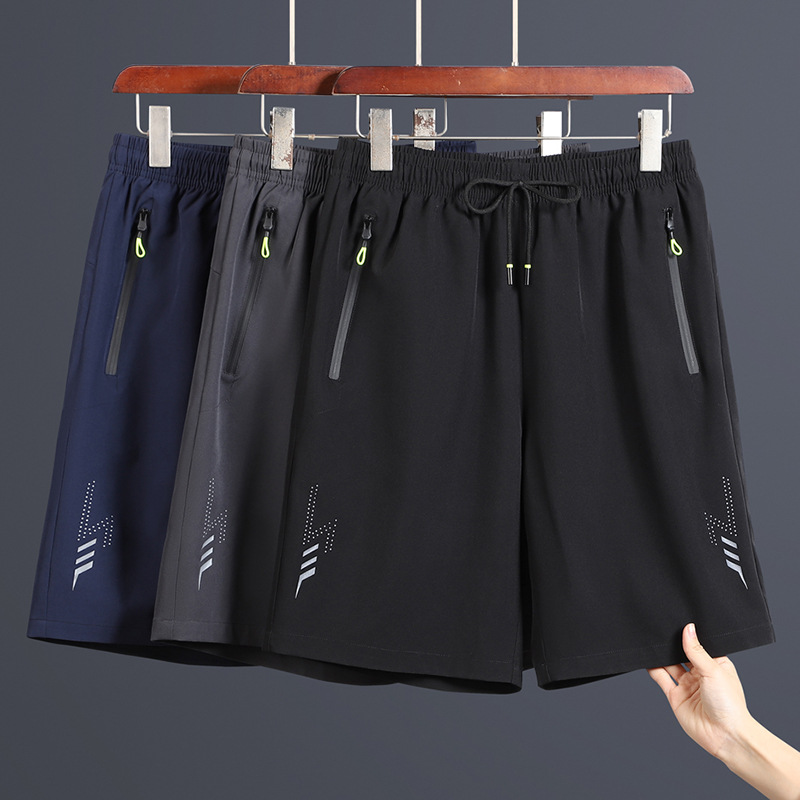 Ice Silk Five-Point Pants for Men, Korean Style Trendy Sports Casual Outerwear, Elastic Breathable Beach Shorts, Straight Loose Fit, Large Size