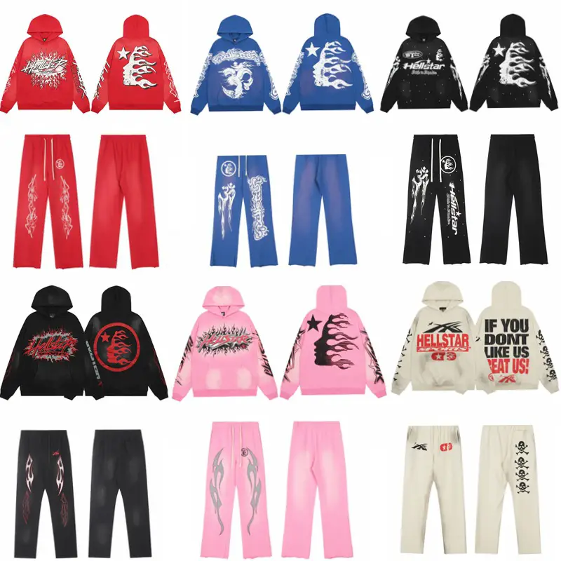 American hipster cross-border retro old jacket hell star print flame unicorn arm pullover hooded sweatshirt