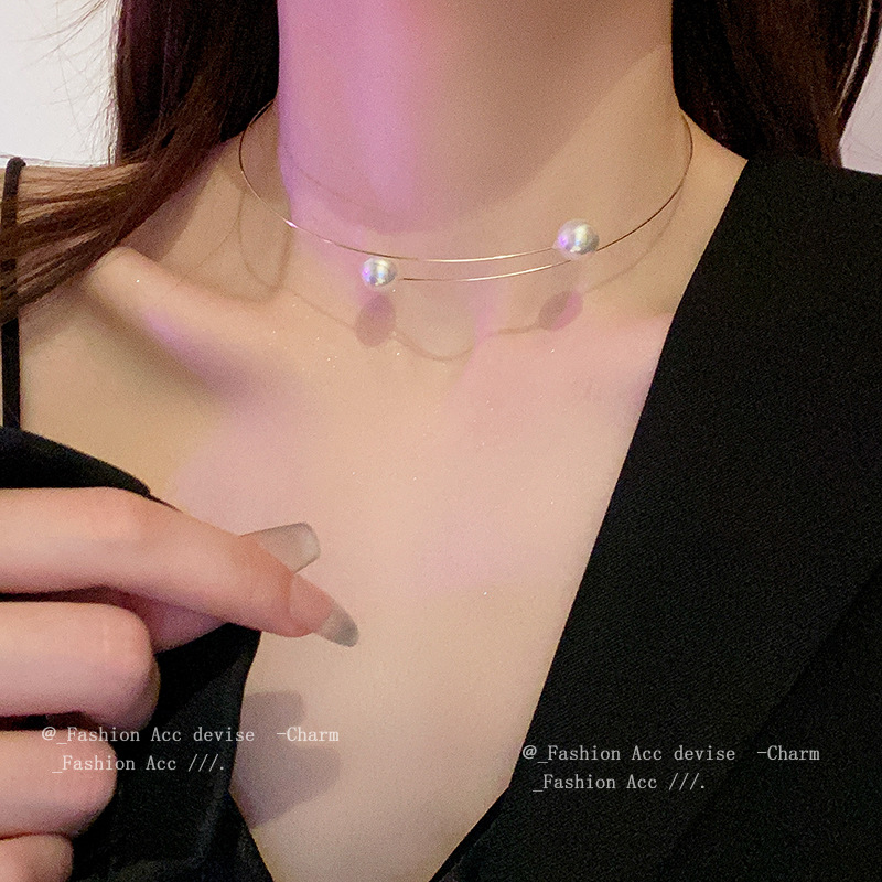 Niche Simple Steel Wire Pearl Collar Fashion Joker New Necklace European and American Personality Design Necklace Wholesale Women