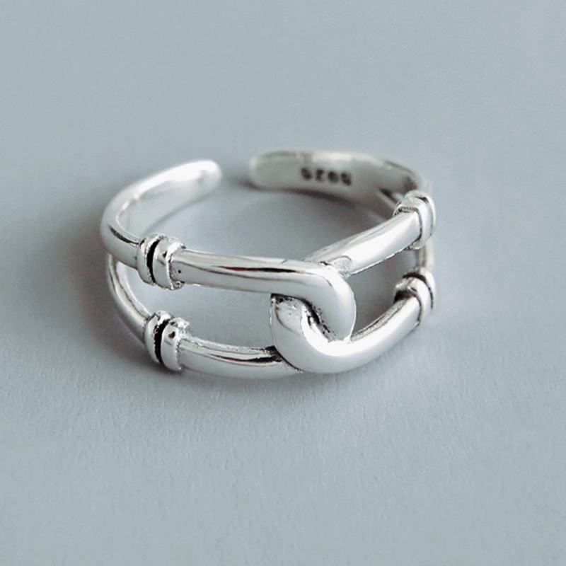 Fashion personality Thai silver woven oval ring jewelry Korean vintage chain ring Ladies Open ring wholesale