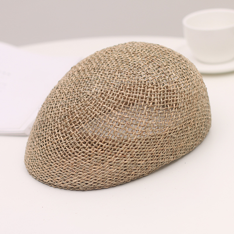 Korean Style Handmade Woven Beret Breathable Straw Hat Women's Travel Concave Shape Belly Hat Vintage Hollow Cap Trendy