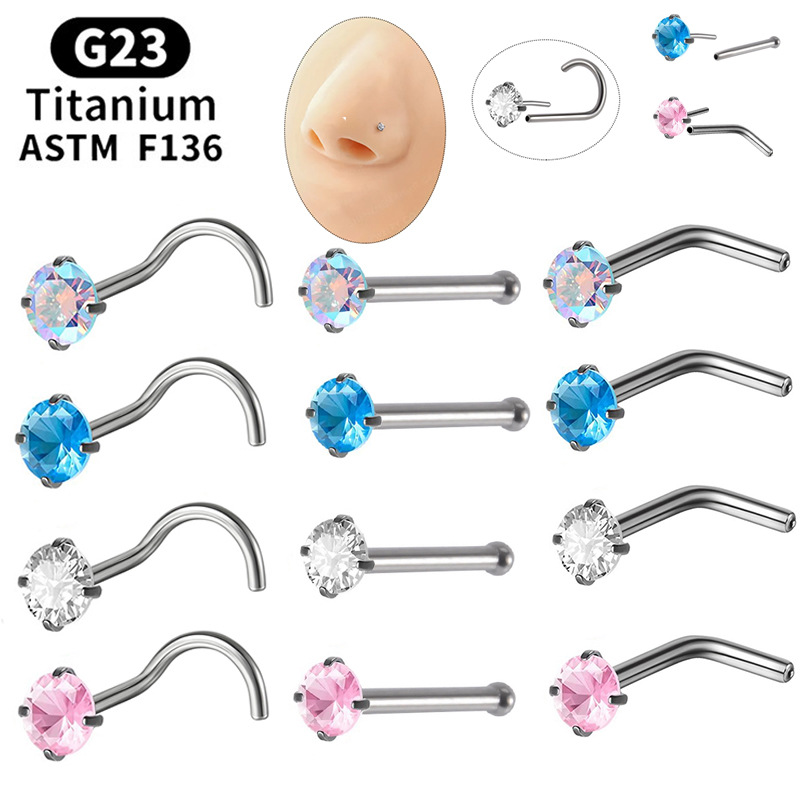 Plug-in zircon nose nail L-bar insert rod G23 titanium alloy nose nail straight rod S-bar five-pointed star nose ring puncture jewelry