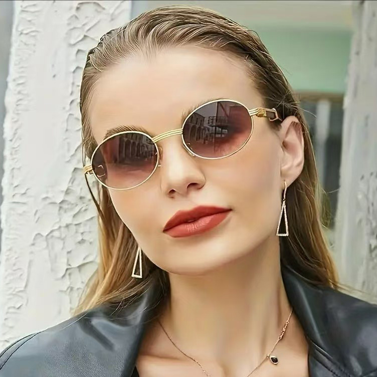 Cross-border Retro Imitation Wood Sunglasses Men's Oval Sunglasses Trendy European and American Fashion UV-proof Sunglasses Women