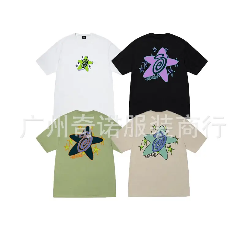 Original label 2025 spring and summer new tide stu classic parade printing letters men and women with the same short-sleeved one piece of hair