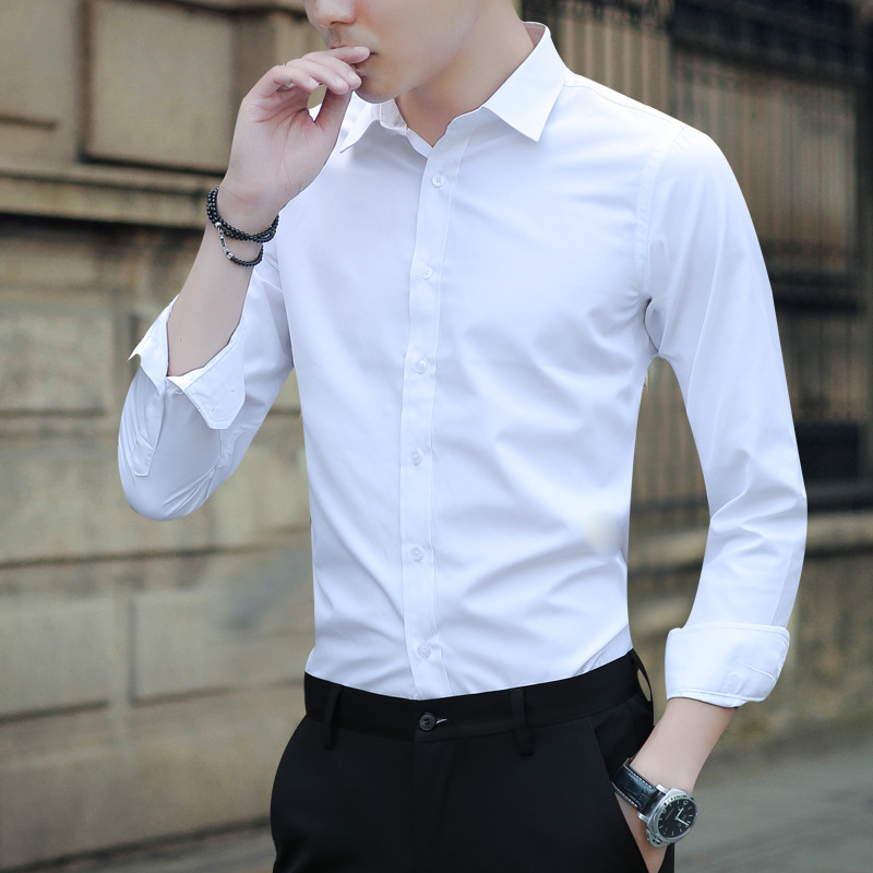 Spring and Autumn Shirt Men's Long-sleeved Korean Style Handsome Slim-fit Business Dress White Shirt Professional Light Blue Shirt Trend