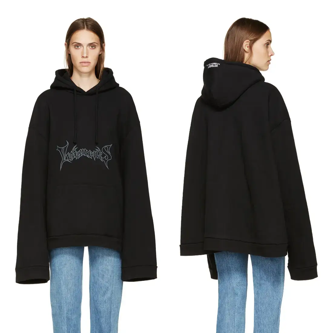 VETEMENTS Black Metal Logo Oversized Hoodie