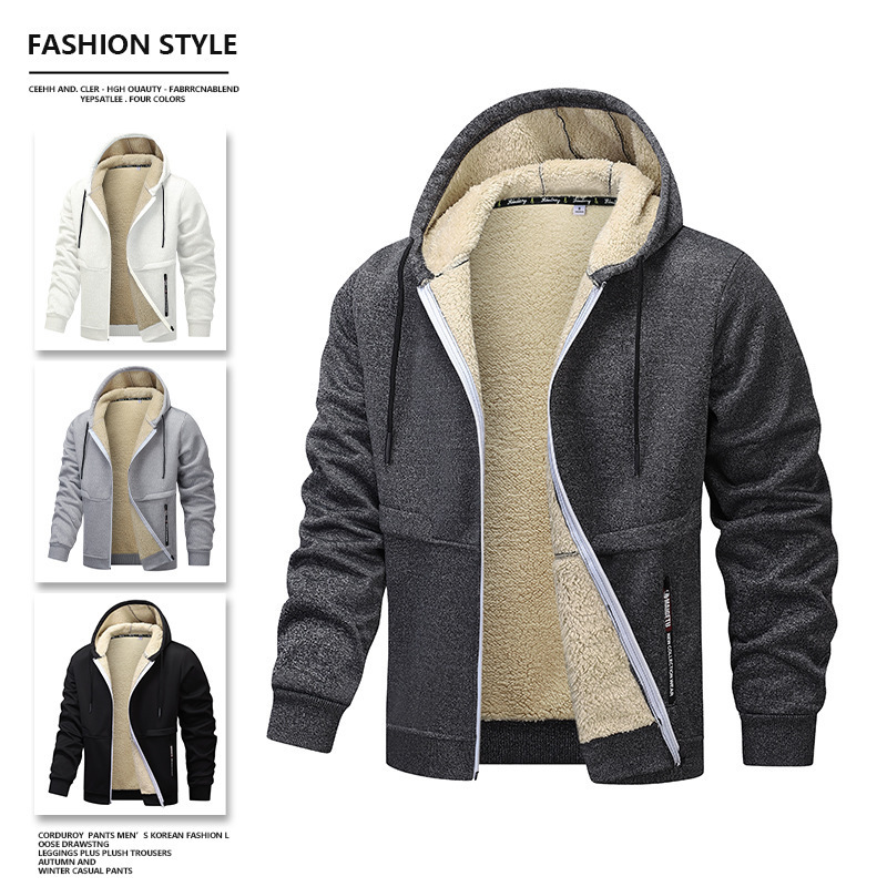 Cross-Border Hot European Size Autumn and Winter Thickened Jacket Loose Cashmere Sweatshirt Construction Site Work Clothes Jacket for Men