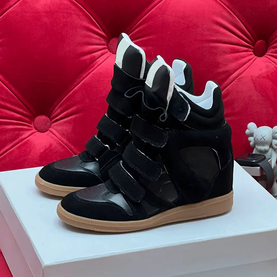 New Autumn and Winter Retro Pure Color Thick-Soled Velcro Sports Casual Shoes Genuine Leather Versatile Inner Heightening Shoes and Ankle Boots