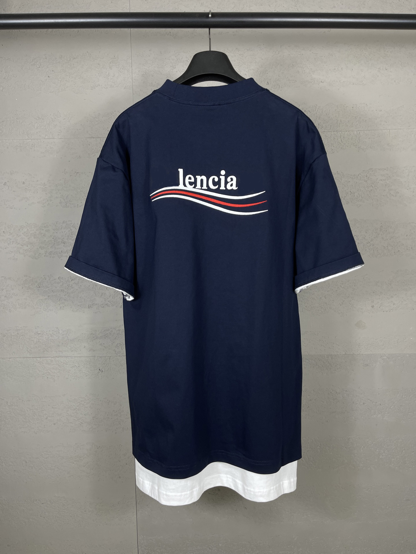 Paris Classic Wave Cola Logo Embroidered Double-Layer Two-Piece Short-Sleeved T-Shirt Loose Version for Men and Women Couples