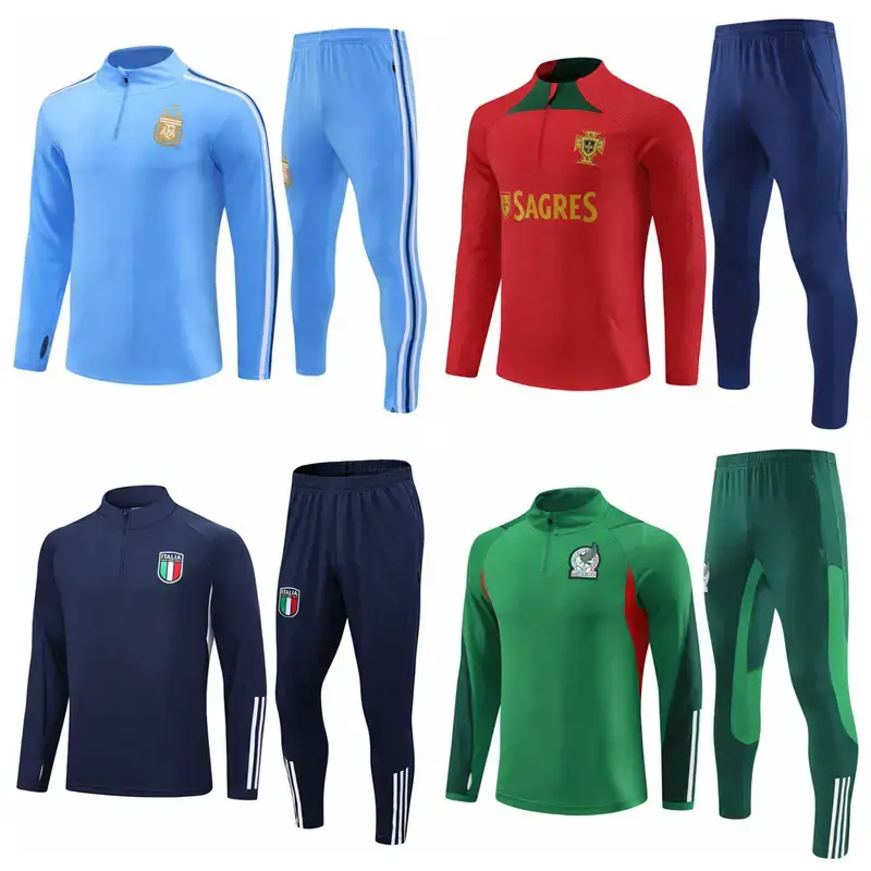 2324 Argentina Portugal Mexico Germany Warm-Up Jersey Half-Zip Long-Sleeve Football Training Suit Set