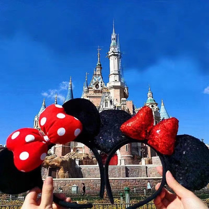 Amusement Park Sequins Mickey Minnie Bow Headband Adult Children Rabbit Ear Hair Clips Hair Accessories Pressing Hair Headwear