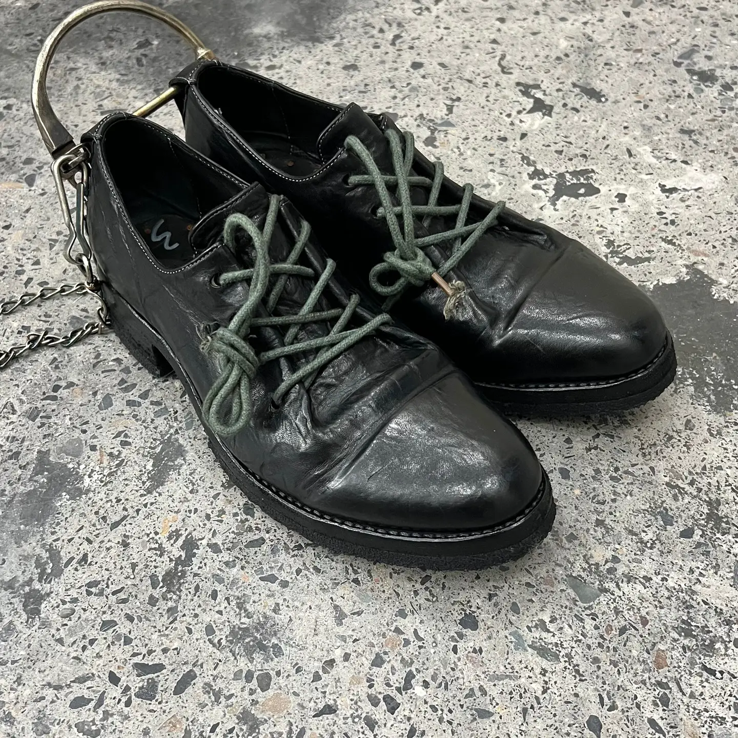 First-Layer Horsehide Pointed-Toe Lace-Up One-Piece Dark Avant-Garde Hand-Stitched Goodyear Welted Washed Thick-Soled Artisan Leather Shoes 2597