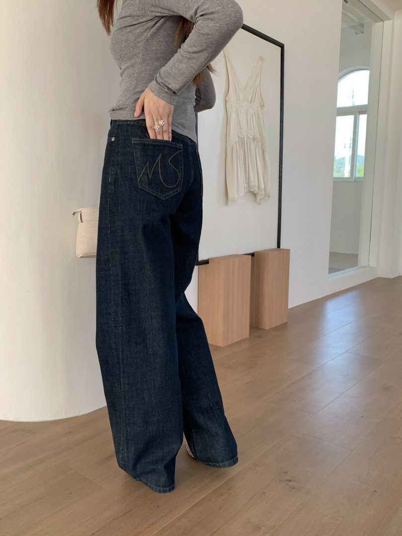 Gagd Red-Edged Raw Denim Straight-Leg Jeans for Women, New 26 Model, Slimming High-Waisted Loose Drape Wide-Leg Floor-Length Pants