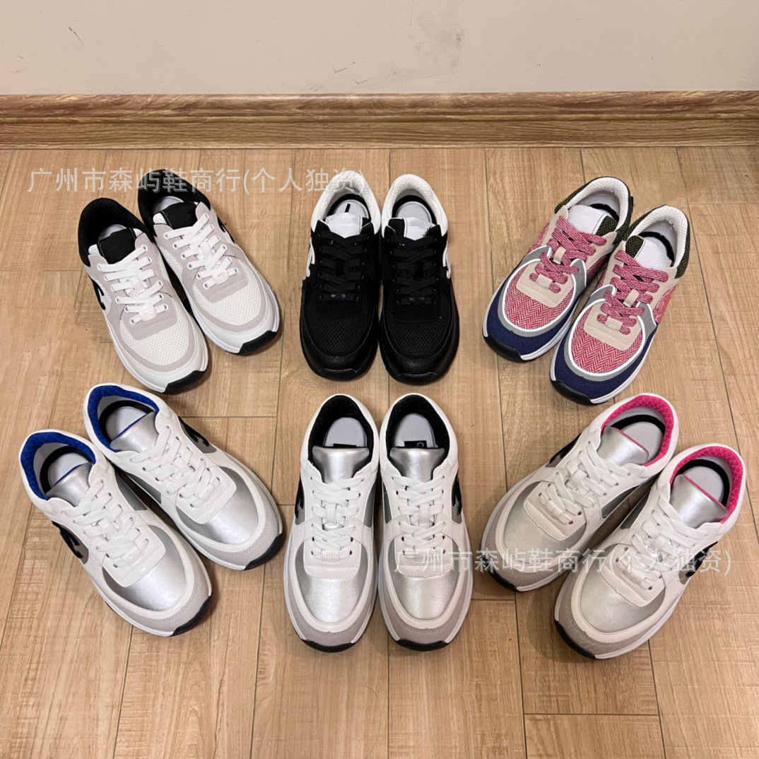 2024 New Genuine Leather Small Fragrance Sports Shoes Thick Sole Casual Breathable Mesh Thick Sole Dad Shoes Black and White Panda Shoes Foto QC de 1688 na Qualit.ly