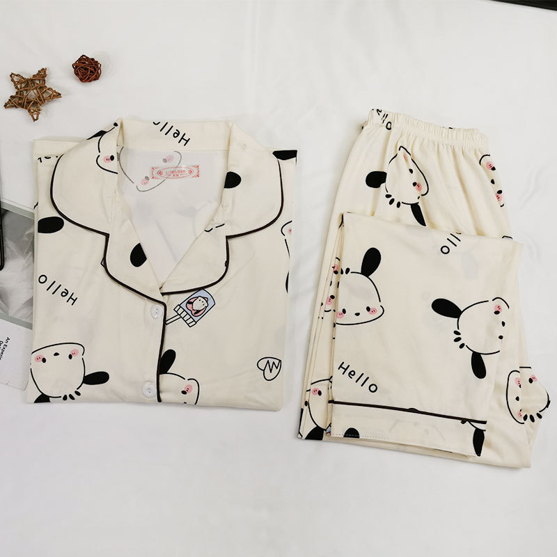 Cute Pacha Dog Pajamas for Women, Cartoon Fresh Age-Reducing Style Short-Sleeved Pants, Spring & Fall Home Clothes, Large Size Two-Piece Set