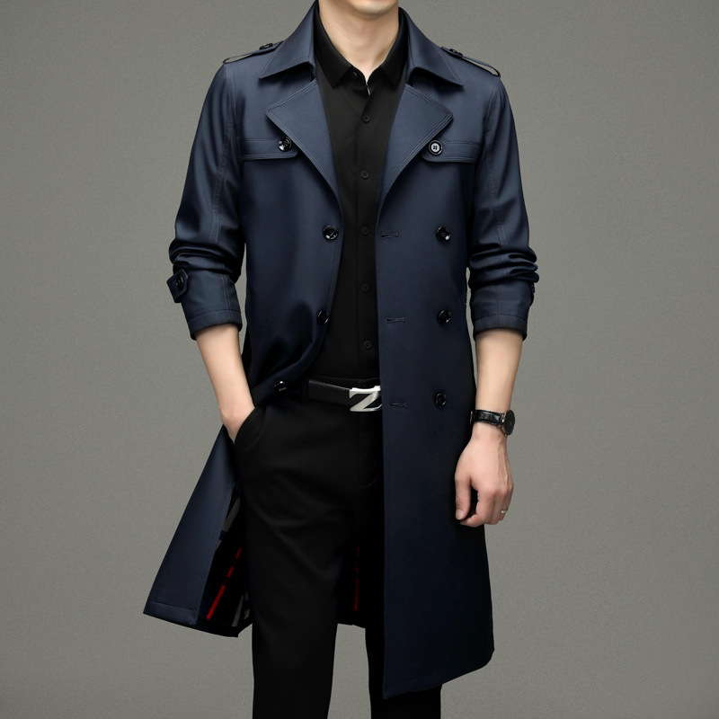 2024 Autumn New Men's Long Trench Coat Casual Men's Top Suit Collar Men's Jacket Dropshipping S2256