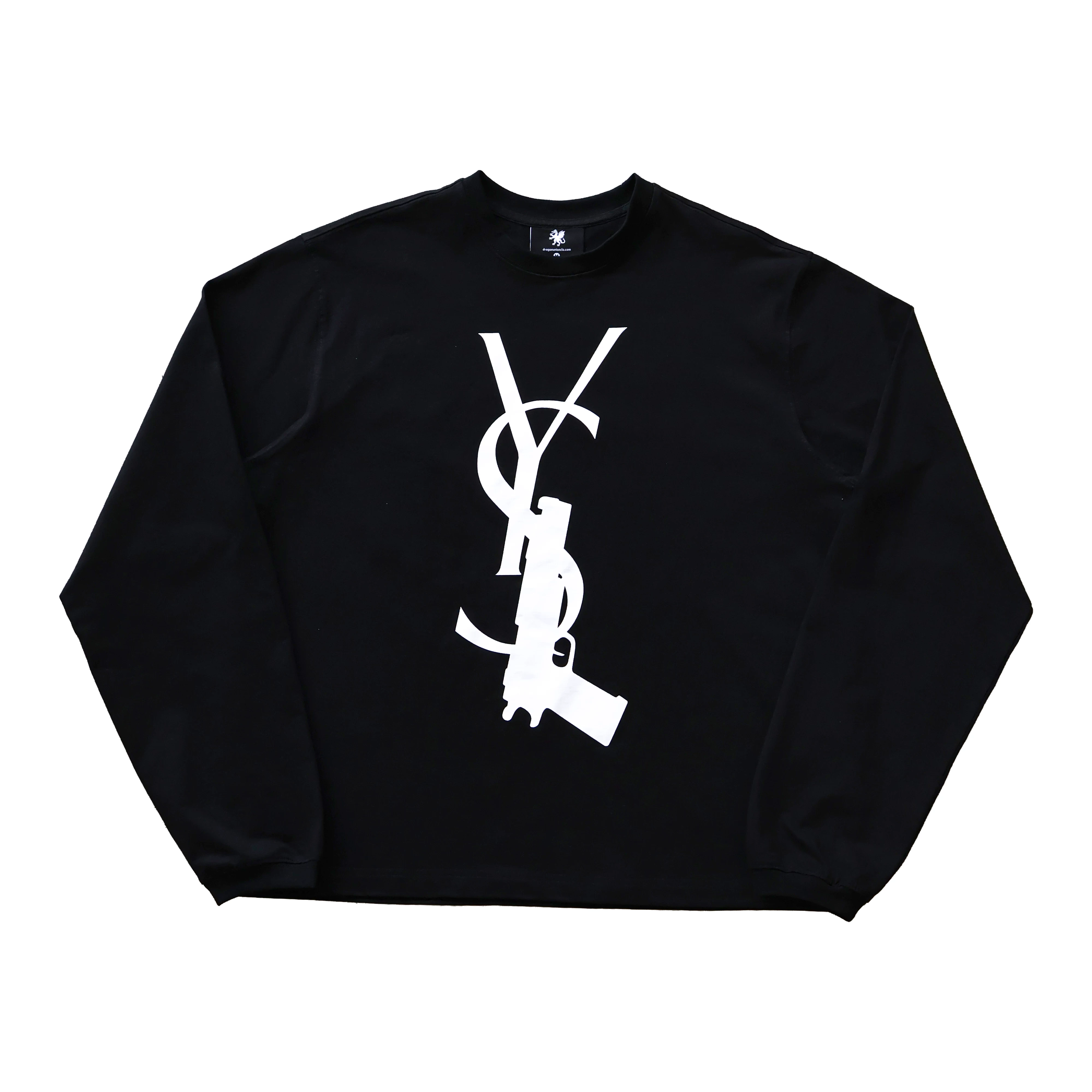 Trigger Monogram Long Sleeve White and Black Long-Sleeve T-Shirt with Trigger Lettering