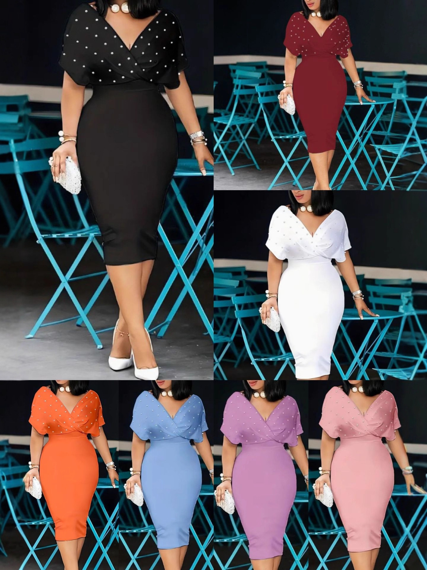 2025 Cross-Border European and American Fashion Commuter Dress, Elegant Tube Top Short-Sleeve Urban Style V-Neck Dress