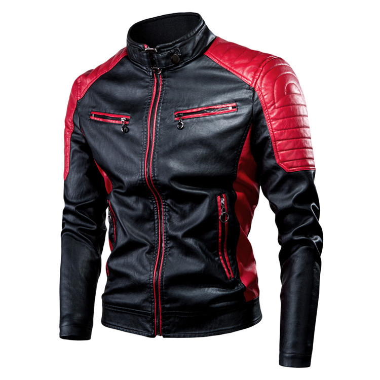 [Thin/Thick] Spring and Autumn Cross-border Casual Men's Leather Clothing Stitching Motorcycle Retro Fashion Leather Jacket Men's Coat