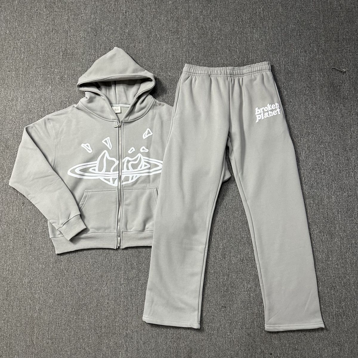 Broken Planet Stereo Foam Print Broken Planet Men's Hooded Cardigan Sweatshirt and Sweatpants Suit