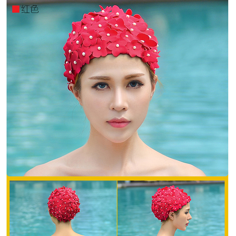 Swimming Cap Women's Fashion Comfortable Three-dimensional Flower Petal Swimming Cap Women's Long Hair Swimming Hot Spring Swimming Cap Women