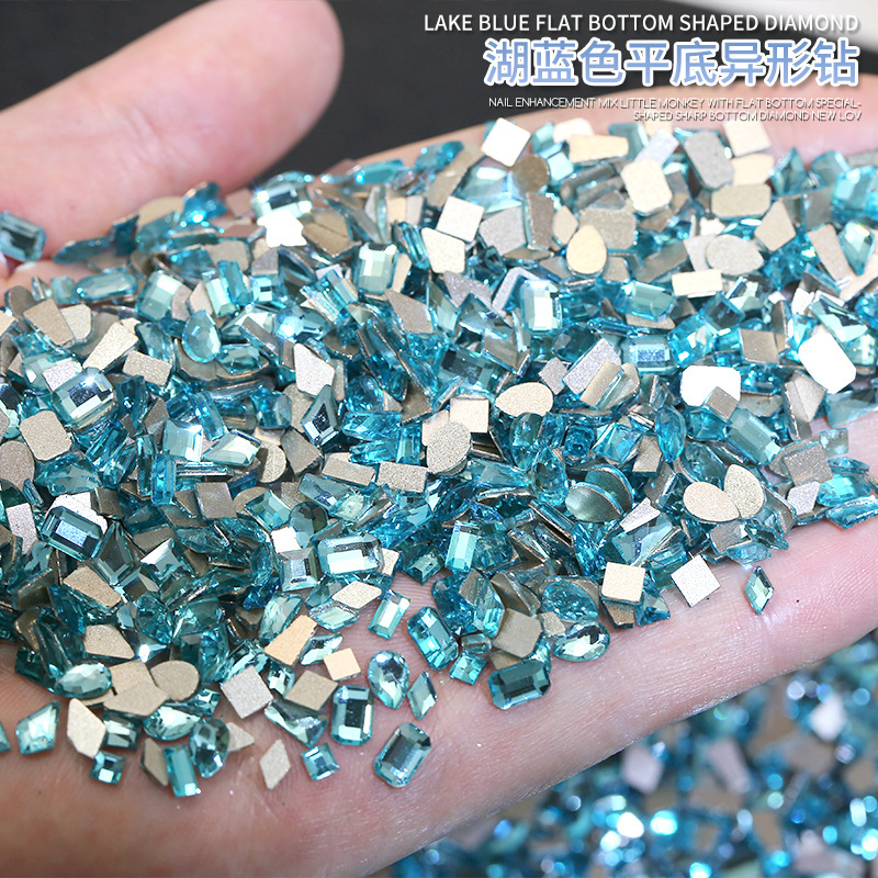 Lake blue flat bottom shaped drill net red k9 nail drill love water drop octagonal glass drill nail nail drill nail jewelry